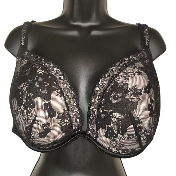 Cacique Lane Bryant Bold Lace Plunge Push-up bra size 44DD - Picture 1 of 7